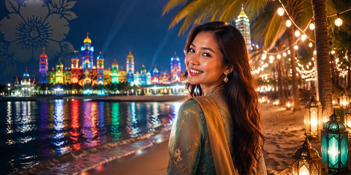 Suasana kasino hiburan Malaysia semasa perayaan Hari Raya dengan tema tempatan